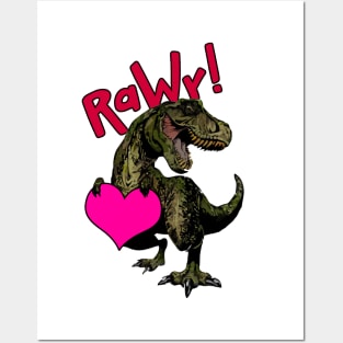 Cute T-Rex Valentines Day Illustration Posters and Art